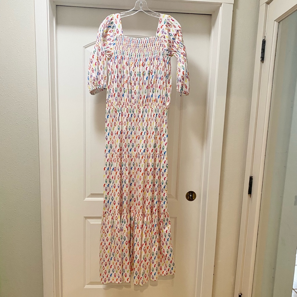 Sheridan French Smocked Maxi 3/4 Sleeves Dress Size Medium Euc